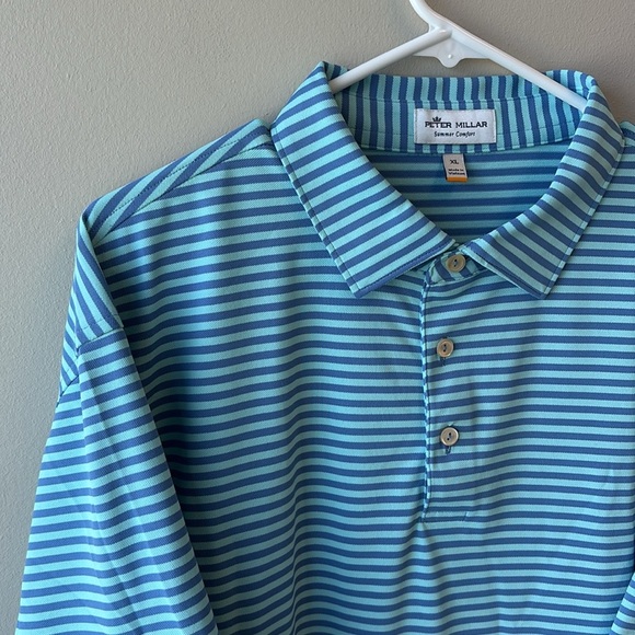 Peter Millar Aqua Blue Striped Polo Shirt XL - Picture 2 of 5